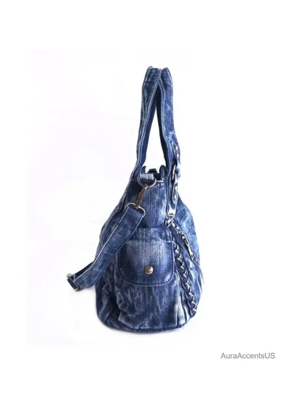 Vintage Denim Weave Rivet Tote Bag Crossbody Shoulder Bag